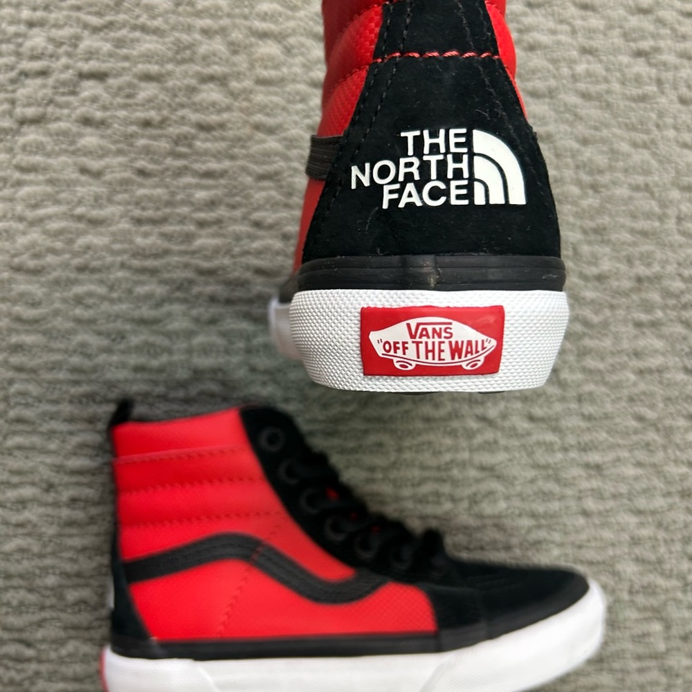 The North Face Vans Kids Red and Black Hi-Tops, 13